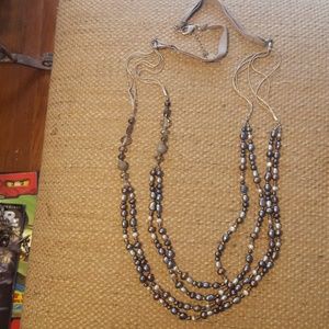 Freshwater pearl & crystal necklace LONG, 36 inch